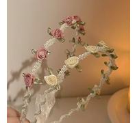 JOZMMZEOOA Fleurs Serre Tete Femme,2 Pièces Perle Bandeau Rose Beige Roses Serre Élégants Tete Cheveux Bandeau Fleuri Couronne Serre Tete Enfant,pour Maquillage Fête Festival Mariage Voyage