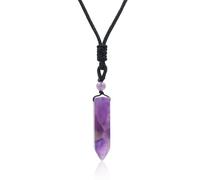 JOZMMZEOOA Hexagone Pierre Precieuse Collier,Divinatoire Aura Cristaux Pierres Précieuses Naturelle Cristal Pendentif Cordon Réglable Cuir Noir,pour Convient Aux Femmes et Aux Hommes(Améthyste)