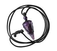 JOZMMZEOOA Hexagone Pierre Precieuse Collier,Divinatoire Aura Cristaux Pierres Précieuses Naturelle Cristal Pendentif Cordon Réglable Cuir Noir,pour Convient Aux Femmes et Aux Hommes (Améthyste A)