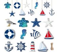 JOZMMZEOOA Maritime Anhänger 24 Pièces Nautische Deko Bois Maritime Dekoanhänger 8CM Kit de Decoration Marine Pendentifs Maritimes Decoration Theme Marin Contient Phare Ancre Bateau Anneau de Bain