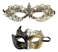 JOZMMZEOOA Masque Venise 2 Pièces Le Masque du FantôMe de L'opéra Homme et Femme Masque Noir Déguisement de Masque Masque bal Masqué, Convient aux Couples, Soirée Masquée D'Halloween, Fête de Carnaval