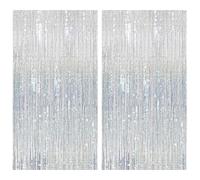 JOZMMZEOOA Metallique Rideaux Franges 2 Pièces Paillette Anniversaire Déco Franges Rideau 1M X 2M Métallique de Frange Brillant,pour Toile de Fond Anniversaire Décoration Mariage Les Fêtes(Argent)