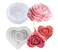 JOZMMZEOOA Moule Bougie,2 Pièces DIY Moule Silicone Bougie Savon Pivoine Rose Moule Silicone Bougie Créativité Moules en Silicone 3D,pour Savon Bougies Parfumées Cire de Soja Chocolat