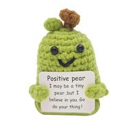 JOZMMZEOOA Poire Positive,Peluche Personnalisée Mini Motivantes Tricotée Poires Kreative Patate Crochet Positive Poupée,avec Petite Carte,Cadeau Retablissement,Cadeau Femme Anniversaire(Poire Verte)