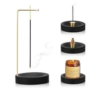 JOZMMZEOOA Porte Encens Set 2-in-1,Holzprodukte Support Encens Bruleur Baton à 9 Trous Brûleur D'Encens Fait à la Main Multifonction Incense Holders,pour Décor de Bureau à Domicile Yoga(Noir (Or))