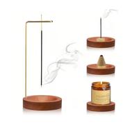 JOZMMZEOOA Porte Encens Set 2-in-1,Holzprodukte Support Encens Bruleur Baton à 9 Trous Brûleur D'Encens Fait à la Main Multifonction Incense Holders,pour Décor de Bureau à Domicile Yoga(Marron (Or))