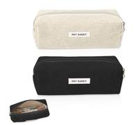 JOZMMZEOOA Rousse à Crayons Velours Côtelé 2 Pièces Trousse Scolaire Pencil Case Blanc,Noir Grande Capacité Trousse Scolaire Sac de Rangement Portable Trousse avec Fermeture Eclair