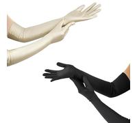 JOZMMZEOOA Satin Gants Femme 2 Paire Longs Femme de Bal 53CM Gants Soirée Classiques Satin Style Années 1920 D'opéra Champagne/Noir pour Halloween Carnavals Mascarades Fêtes Costumes