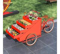JozyJul Grand Tricycle de Vente, Chariot à Fleurs, Chargement Frontal, Assistance à pédale, vélo Alimentaire, Tricycle Cargo à 3 Roues, Camion de Vente Mobile, Tricycle à carrosserie Ouverte Orange