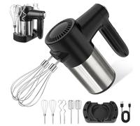 JOZZVE Batteur à Main Sans Fil, Batteur Électrique Polyvalent avec 7 Vitesses, Affichage Digital, 6 Accessoires en Acier Inoxydable 2 Batteurs, 2 Fouets, 2 Crochets à Pâte et Base de Stockage