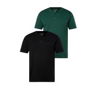 JP 1880 Henleys, Basic, 2er-Pack, Rundhals, Knopfleiste, BIS 8 XL T-Shirt, Vert Bouteille, 5XL Homme