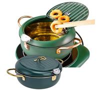 Jpanese Tempura Marmite à Friteuse, Mini Friteuse De Cuisson à Température Contrôlable, Marmite à Frire En Acier Inoxydable 304 Avec Thermomètre Pour la Cuisine, Pour la Friture Et la Cuisson(Vert)