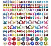 JpGdn Lot de 120 nœuds papillon pour chien comprenant 60 colliers pour chiens, fleurs et nœuds papillon, 20 nœuds papillon avec collier réglable, 40 nœuds à cheveux pour chats de petite et moyenne