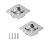 JPGhaha Poignées Carrées Encastrées 2 Pièces 50 x 50mm en Acier Inoxydable 304 Poignées de Porte Coulissantes Encastrées en Argent pour les Portes de Cuisine d’Armoires Placard Tiroir - avec des Vis