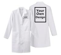 JPHCHSC Blouse de laboratoire personnalisable, Blanc, Unisexe, Manche longue, Taille M, Col rond, Coupe régulière, 3 poches