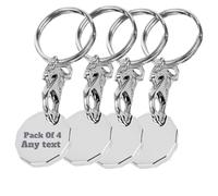 JPHCHSC Lot de 4 porte-clés personnalisés avec jetons de chariot gravés avec texte, outil de déverrouillage pour le shopping, le supermarché, cadeau d'anniversaire parfait pour papa, grand-père, maman