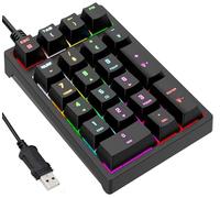 JPHTEK Pavé numérique filaire USB mécanique avec rétroéclairage LED RVB 21 touches, clavier numérique mécanique pour ordinateur portable, ordinateur de bureau, PC Noir