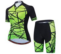 JPOJPO Ensemble de maillot de cyclisme pour femme à manches courtes avec short de vélo rembourré 5D respirant à séchage rapide à 3 poches, M