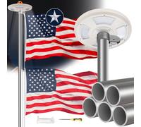 JPorton Kit de mât de drapeau robuste argenté de 7,6 m avec drapeau américain et lampe solaire - Tube en aluminium de calibre 12, résistance aux vents violents, ensemble de mât de drapeau pour