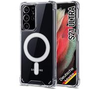 JProtect Coque de protection magnétique pour Samsung Galaxy S21 Ultra pour Magsafe - Résistante aux chocs - Transparent - Aimant