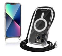 JProtect Coque de protection pour iPhone 13 Pro Max - Avec bande et MagSafe - Chaîne de téléphone portable magnétique pour iPhone 13 Pro Max - Aimant - Coque de protection transparente noire - Chaîne