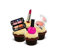 JPS Maquillage Glamour Mixte - 12 Decoration Comestible pour Gâteau - Glamorous Make UP Mix - Standups 12 Edible Standup Premium Wafer Cake Toppers