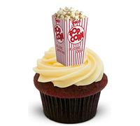 JPS Popcorn Cinema SOIRÉE CINÉMA - 12 Decoration Comestible pour Gâteau - Popcorn Cinema Movie Night - Standups 12 Edible Standup Premium Wafer Cake Toppers