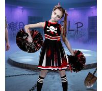 JPSDOWS Costume Cheerleader pour Filles - Robe sanglante pour Halloween,Costume pour Filles Fête à Thème Halloween Spectacles Anniversaires Maison Sorcière