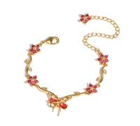 JPSSJGYH Bracelet de zircon arc - l'amitié est comme un arc, zircon cube chaîne florale bracelet, bijoux d'amitié réglable pour les femmes (A-Red)