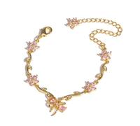 JPSSJGYH Bracelet de zircon arc - l'amitié est comme un arc, zircon cube chaîne florale bracelet, bijoux d'amitié réglable pour les femmes (A-Pink)