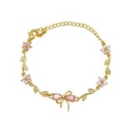 JPSSJGYH Bracelet Nœud en Zircone - L'amitié est comme un nœud, Bracelet à Breloques Nœud en Zircone Cubique, Bijou d'Amitié Ajustable et Élégant pour Femme (Pink-A)