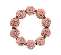 JPSSJGYH Bracelet rose en bois de luxe, bracelet de perles florales sculptées à la main, cadeau de bijoux de perles en bois naturelles pour elle (Rose)