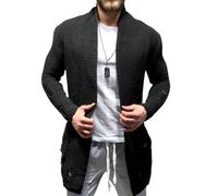 JPSSJGYH Cardigan en Tricot Ample de Couleur Unie pour Hommes, Cardigan Long Mince en Tricot à Manches Longues (Black,Large)
