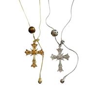 JPSSJGYH Collier de croix d'or pour les femmes, collar de chaîne de pull longue douloureuse, bijoux élégants accessoires en cristal (2pcs)