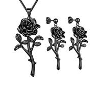 JPSSJGYH Collier Rose Stands for Survival, collier punk vintage I'm Strong As Fuck, bijoux élégants avec pendentif rose gothique, cadeaux pour femmes (Black)