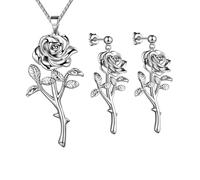 JPSSJGYH Collier Rose Stands for Survival, collier punk vintage I'm Strong As Fuck, bijoux élégants avec pendentif rose gothique, cadeaux pour femmes (Silver)