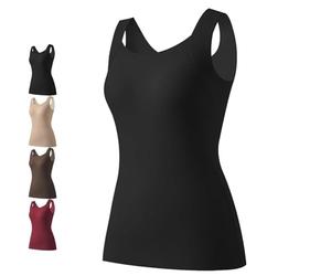 JPSSJGYH Débardeur de compression à col en U avec soutien-gorge intégré, débardeur de compression à maintien élevé, débardeurs de maintien pour femmes (Black,Grand)