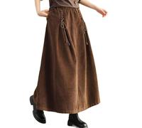 JPSSJGYH Jupe Maxi Corduroy de Femmes avec nœud de Cravate latérale, Jupe Longue à Taille élevée élastique A-Line pour l'automne et l'hiver (Brown,Grand)