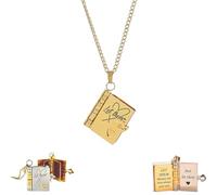 JPSSJGYH Laissez-les simplement Book Necklace, collier pendentif fait main Let them Love Book, pendentif gravé avec message inspirant, cadeau pour femmes et hommes (Gold)