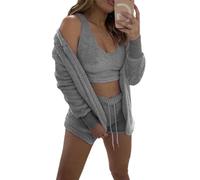 JPSSJGYH Miss Cosy Knit Set 3 Pièces, Miss Cosy 3 Pièces, Pyjama Sexy Chaud 3 pièces pour Femmes (F,Large)