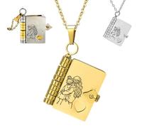 JPSSJGYH Pour ma petite-fille - Collier livre « Je t'aime pour toujours », collier livre à plusieurs couches ouvrable avec 6 pages gravées, cadeau inspirant pour elle (Gold)