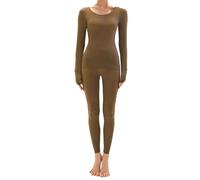 JPSSJGYH sous-vêtements Thermiques Ultra Minces pour Femmes, Haut de Couche de Base sans Couture et Leggings, Ensembles de sous-vêtements Thermiques Doux pour Le Temps Froid (Brown,L)
