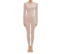 JPSSJGYH sous-vêtements Thermiques Ultra Minces pour Femmes, Haut de Couche de Base sans Couture et Leggings, Ensembles de sous-vêtements Thermiques Doux pour Le Temps Froid (Khaki,L)