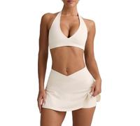 JPXJGT 2 Pièces Survêtement de Sport pour Femme Ensembles Soutien-Gorge Débardeur Crop Top Taille Haute Pantalon à jupe Fitness Jogging Sportswear Yoga Gym Outfit(Size:XL,Color:blanc)