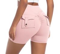 JPXJGT Femmes Yoga Running Fitness Gym Short de Sport Push Up V Cross Taille Booty Scrunch Butt Legging avec Poches Court(Size:S,Color:Pink)