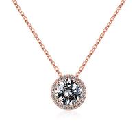 JPXXFM 1-1.2CT Collier halo pour les femmes, Brilliant D Color VVS1 Clarity Brilliant Cut Lab Créé Collier Diamond blanc Rose Rose Vermeil Collier Pendant pour femmes Maman femme
