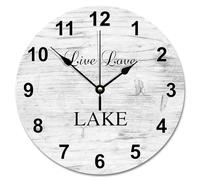 JPXXFM 10 inch Wall Clock Shabby Chic Wood Grain Gradient Wooden Wall Clocks Battery Operated Live Love Lake Retirement Decor Retirement Living Room Decor Gift for Man Woman Friend