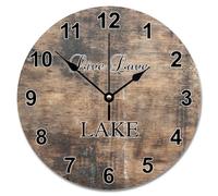 JPXXFM 15 inch Wall Clock Antique Vintage Wood Grain Board Round Wall Clocks Battery Operated Live Love Lake She Shed Decor Living Room Bedroom Kitchen Christmas Birthday Gift
