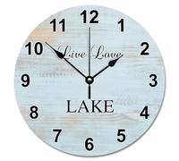 JPXXFM 15 inch Wall Clock Antique Vintage Wood Grain Board Round Wall Clocks Battery Operated Live Love Lake She Shed Decor Living Room Bedroom Kitchen Christmas Birthday Gift