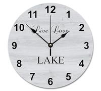 JPXXFM 15 inch Wall Clock Antique Vintage Wood Grain Board Round Wall Clocks Battery Operated Live Love Lake She Shed Decor Living Room Bedroom Kitchen Christmas Birthday Gift